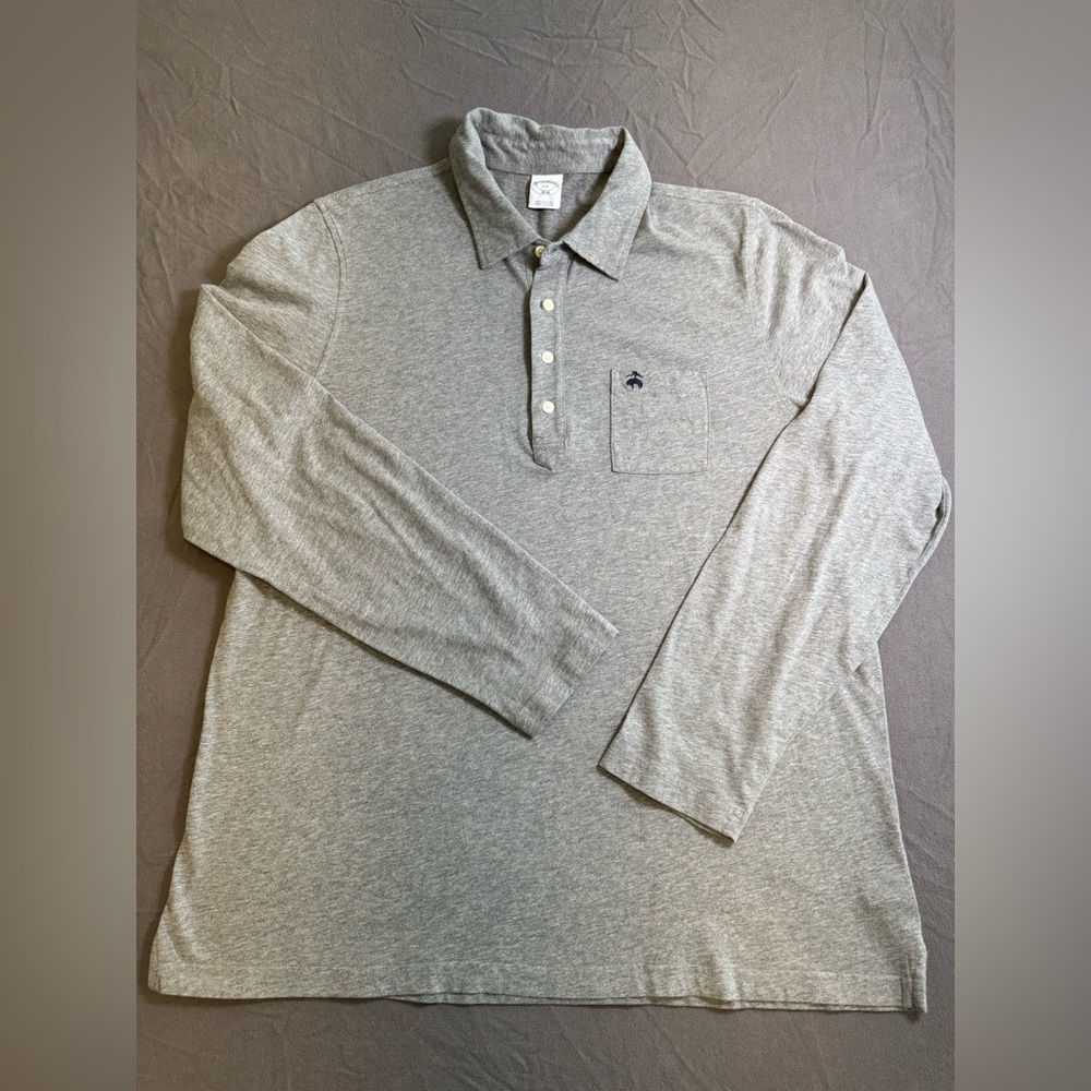 Brooks Brothers Light Gray Long Sleeve Polo 100% Cotton Size XXL